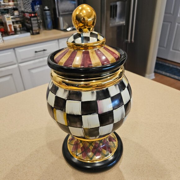 MacKenzie-Childs Other - RARE MACKENZIE CHILDS ARGYLE PLAID AURORA CERAMIC GLOBE STORAGE CANISTER JAR